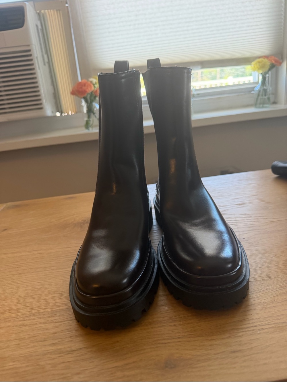 Zara Black Leather Combat Chelsea Boots - Picture 2 of 4